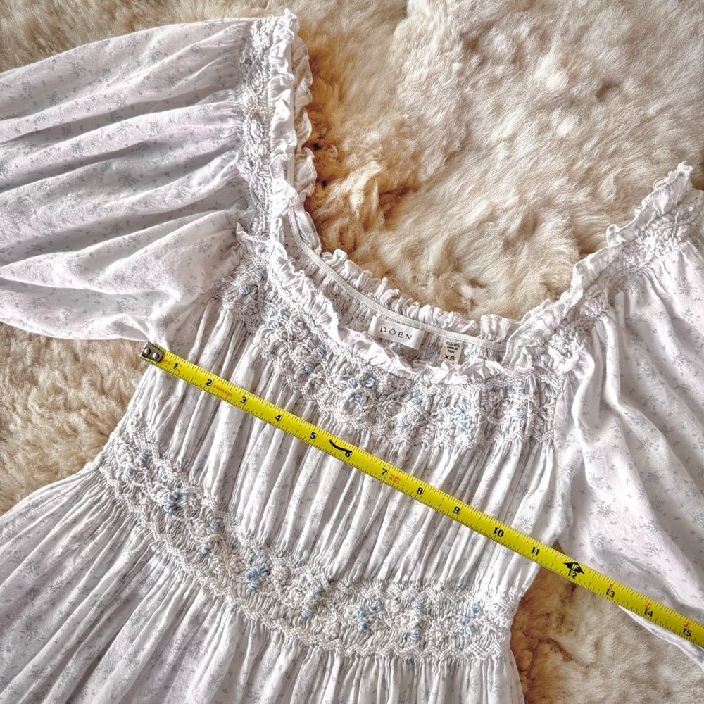 💋SOLD💋✨🩶❄️DÔEN ‘Rosen’ Embroidered Cotton Voile Azure Windswept Floral XS✨ - Picture 8 of 17